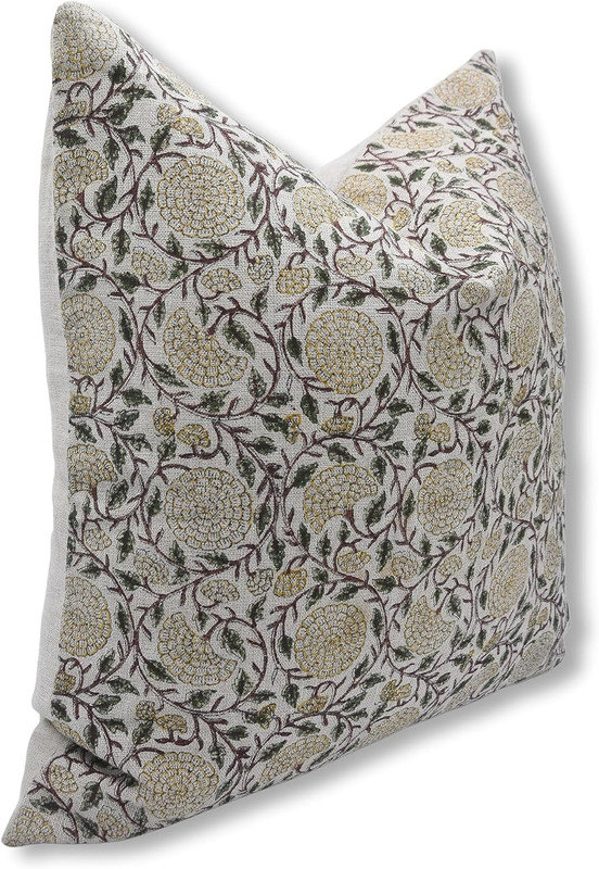 Linen Pillow Cover, 14"H x 20"W, Karwa Chauth Floral, Rectangle