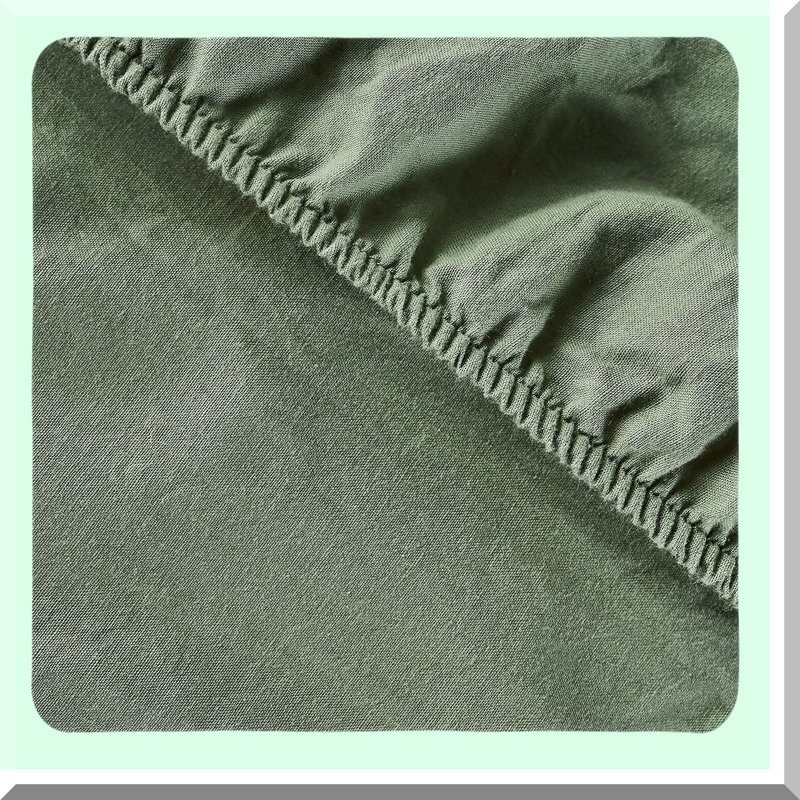 Green Dream Cotton Fitted Sheet - Twin Size | Extra Deep Pocket | Ultra Soft & Breathable | 100% Washed Cotton | Deep Pocket Bed Sheet