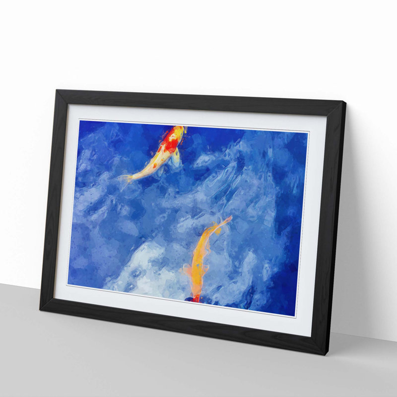 Koi & Carp Fish in Abstract - Picture Frame Graphic Art Print, 60cm H x 91cm W x 2cm D, Black