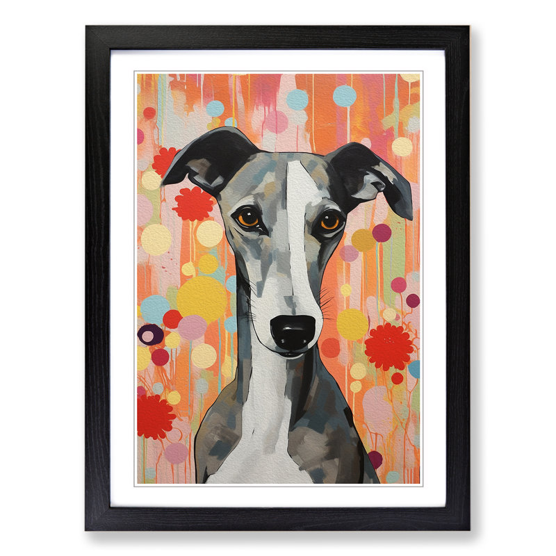 Whippet Colour Field No.2 - Framed Print, Black , 46cm H x 34cm W x 2cm D