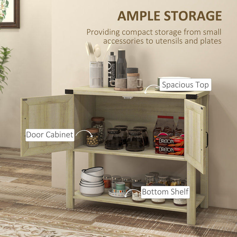 Gracie Oaks Kitchen Storage Cabinet, 2-Door Free Standing Sideboard Console Table With Bottom Shelf, Entryway, Oak