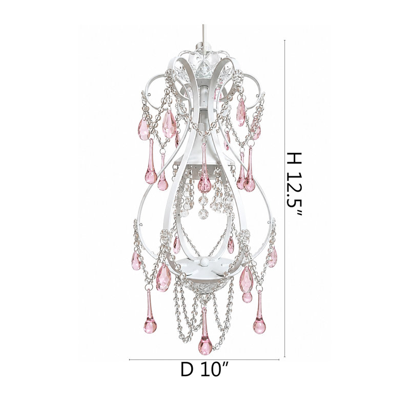 1-Light White Pendant With Clear And Pink Crystals