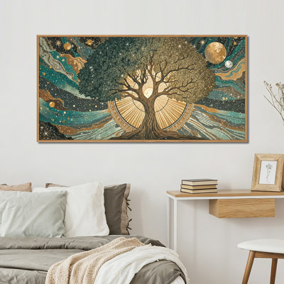 Art mural sur toile grand arbre de vie bohème, encadrement artistique lune de soleil artistique, œuvre d'art cosmique abstraite, innombrables décorations célestes pour le salon, la salle à manger, le bureau de la chambre à coucher, 20 x 40 pouces, idées de cadeaux réfléchis