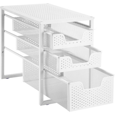 3-Tier Under-Sink Cabinet Organizer, White Sliding Storage Drawers, Stackable Multi-Purpose Organizer For Kitchen, Bathroom, And Office