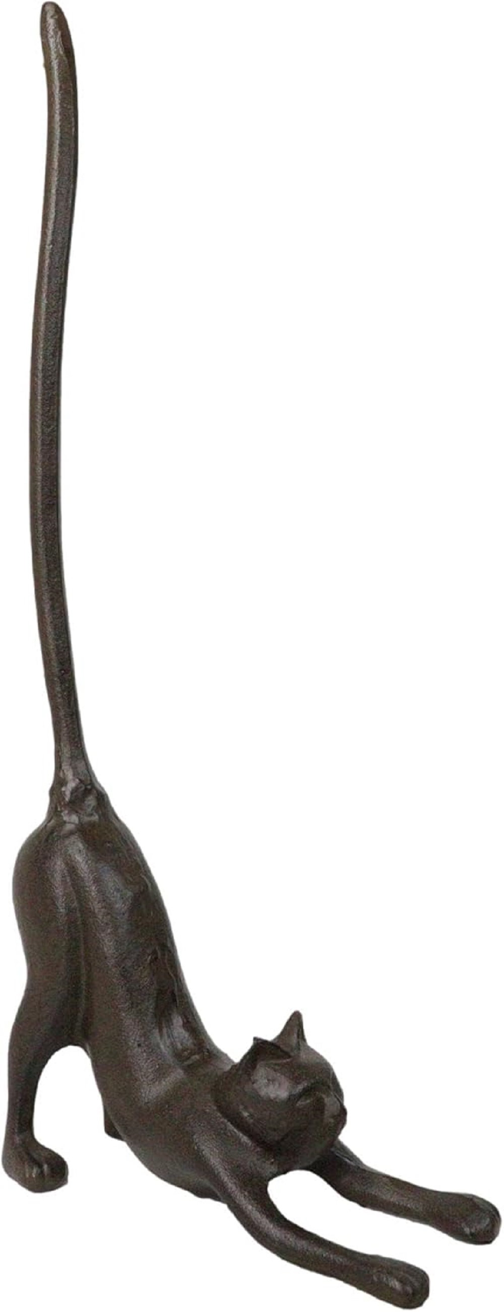 Rustic Cast Iron Crouching Kitty Cat With Long Tail Kitchen Paper Towel Holder