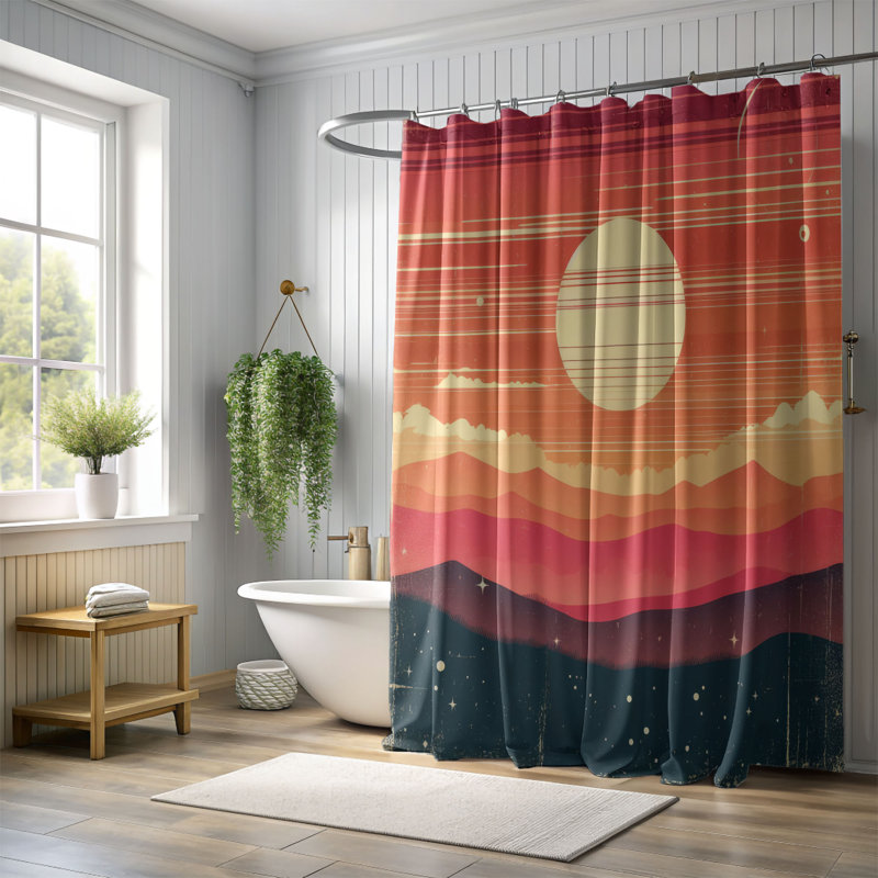 Rideau de douche standard 1 pièce Vintage Sunset Glow, H 74 po x l 71 po