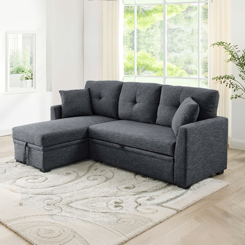 Canapé-lit modulaire moderne en L escamotable avec méridienne de rangement, Gris, H 35 po x l 85 po x P 54 po