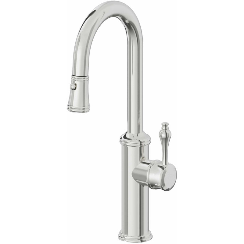 Davoli Pull-Down Prep/Bar Faucet with Button Sprayer, Polished Chrome