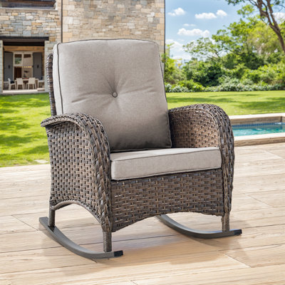 Valierius Comfortable PE Rattan Wicker Outdoor Rocking Chair Perfect For Outdoor Relaxation, Front Porch, Or Garden Stylish Design For Cozy Gatherings by Red Barrel Studio