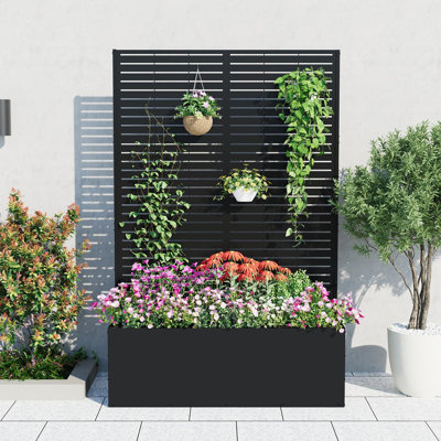 Boîte à fleurs en métal avec treillis, lit de jardin surélevé 71 po x 47 po x 16 po pour plantes grimpantes, légumes, écran d'intimité pour patio