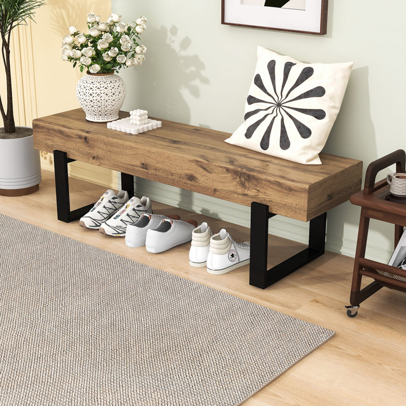 Modern Multi-Functional Bench with Sturdy Legs, Thick MDF Top, Natural
