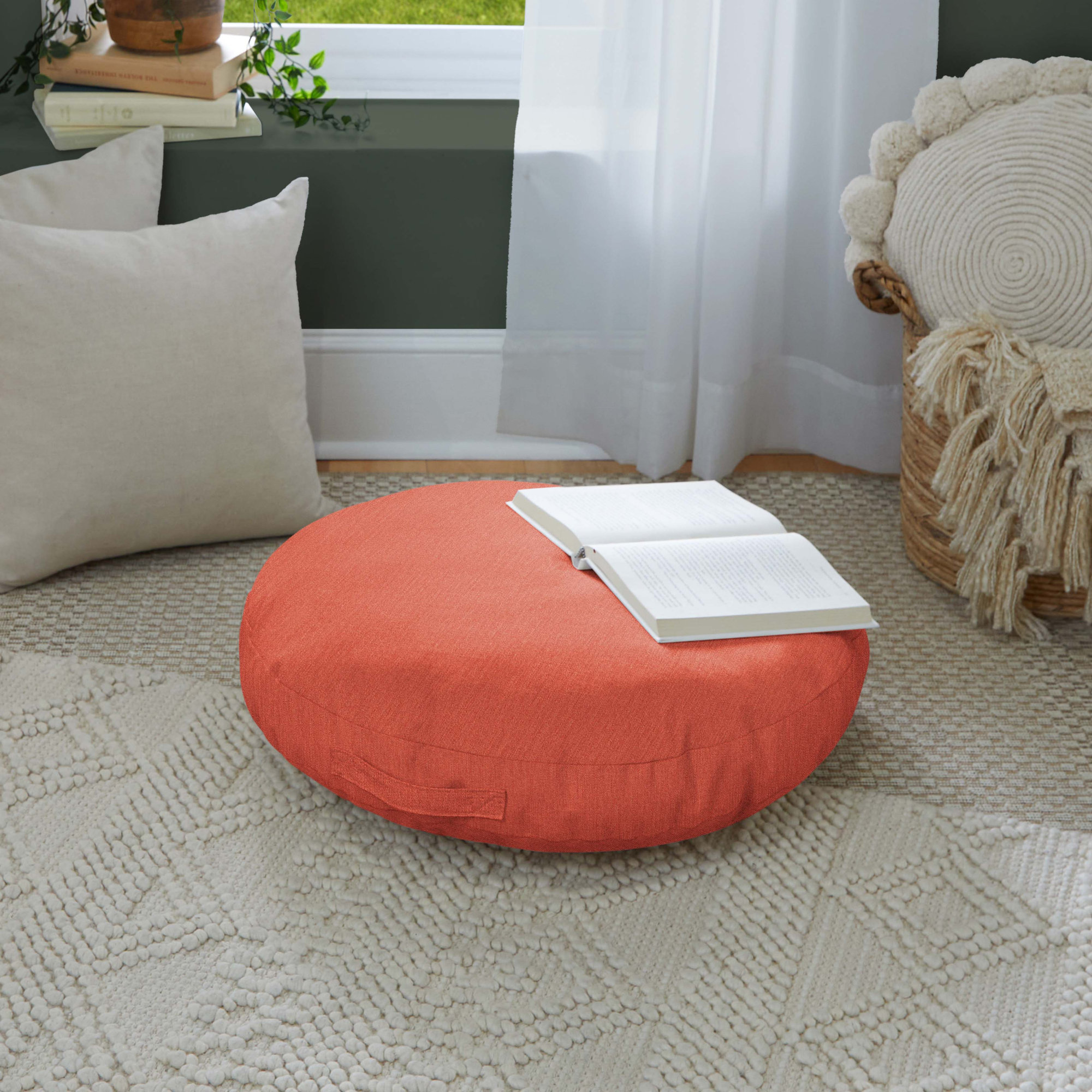 Hallward Sunbrella® Indoor/Outdoor Floor Pillow, Canvas Persimmon