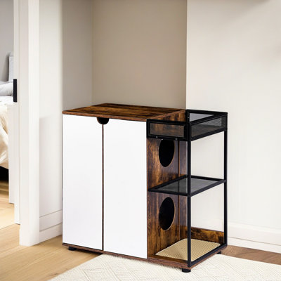 2-Tier Cat Litter Box Enclosure Furniture with 2 Entrances and Storage Shelf