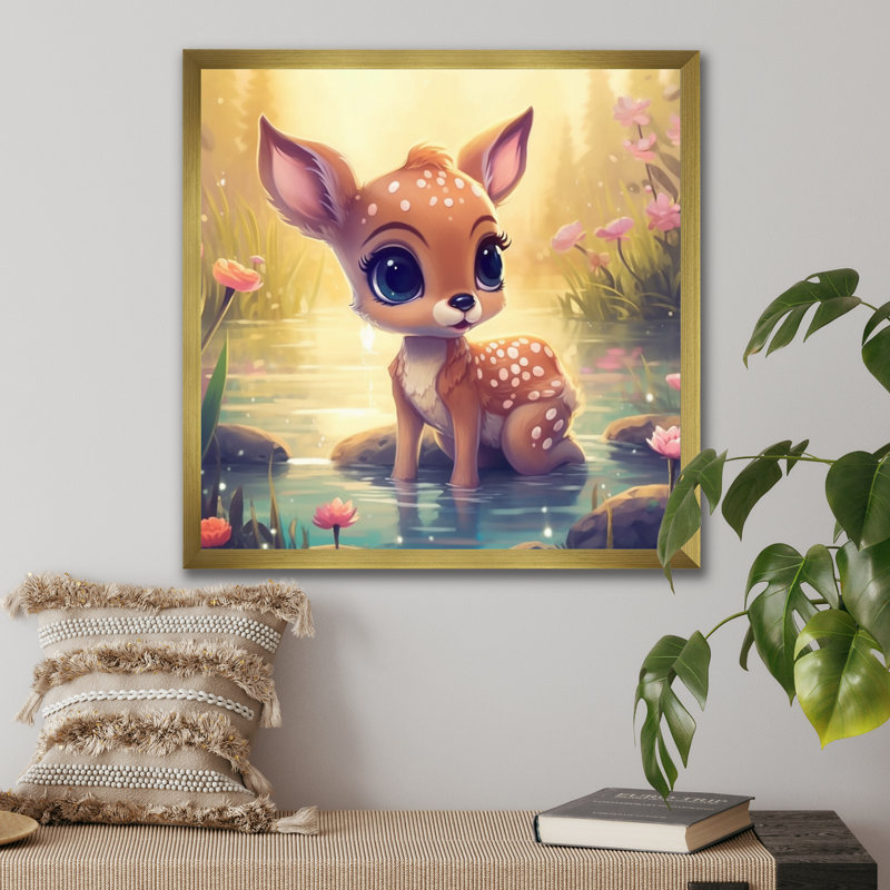Mignon bébé cerf I - impression, Encadrement doré, H 30 po x l 30 po x P 1 po