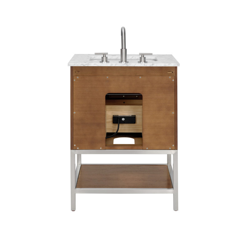 Diamond 24 in. Single Vanity, Carrara Marble, Walnut, Brushed Nickel