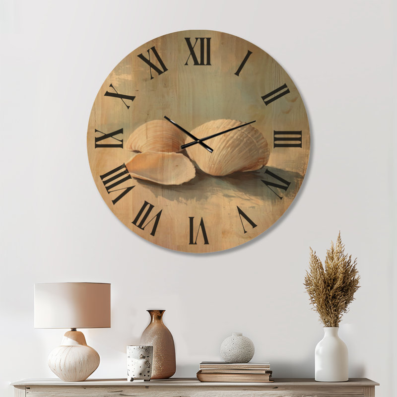 Horloge murale côtière « Coquillages du rivage », imprimée sur bois, Grand