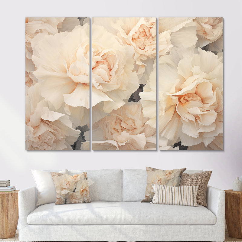 «Beige Carnations Arrangement V», ensemble d'art mural, Toile tendue, H 32 po x l 48 po x P 1 po