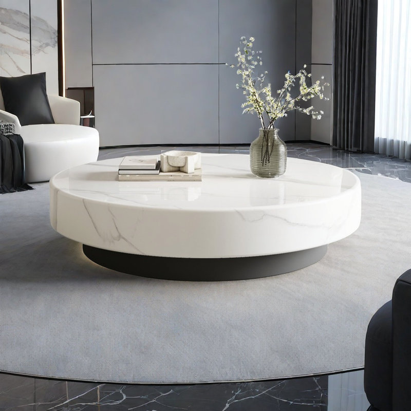 Premium round marble coffee table, 11.8" H x 31.5" L x 31.5" W