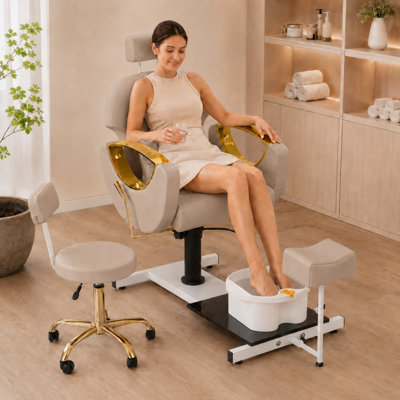 Fauteuil de pédicure avec bain de pieds massant, fauteuil de spa pivotant à 360° - Gris