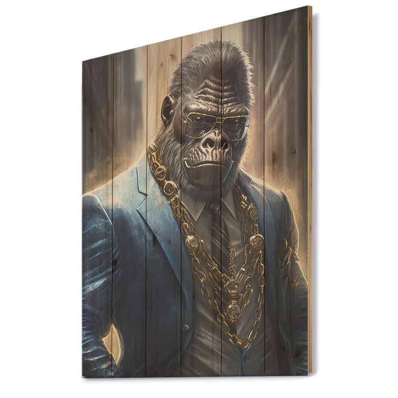 Gangster Gorilla II - impression sur bois sans cadre, H 20 po x l 12 po x P 1 po