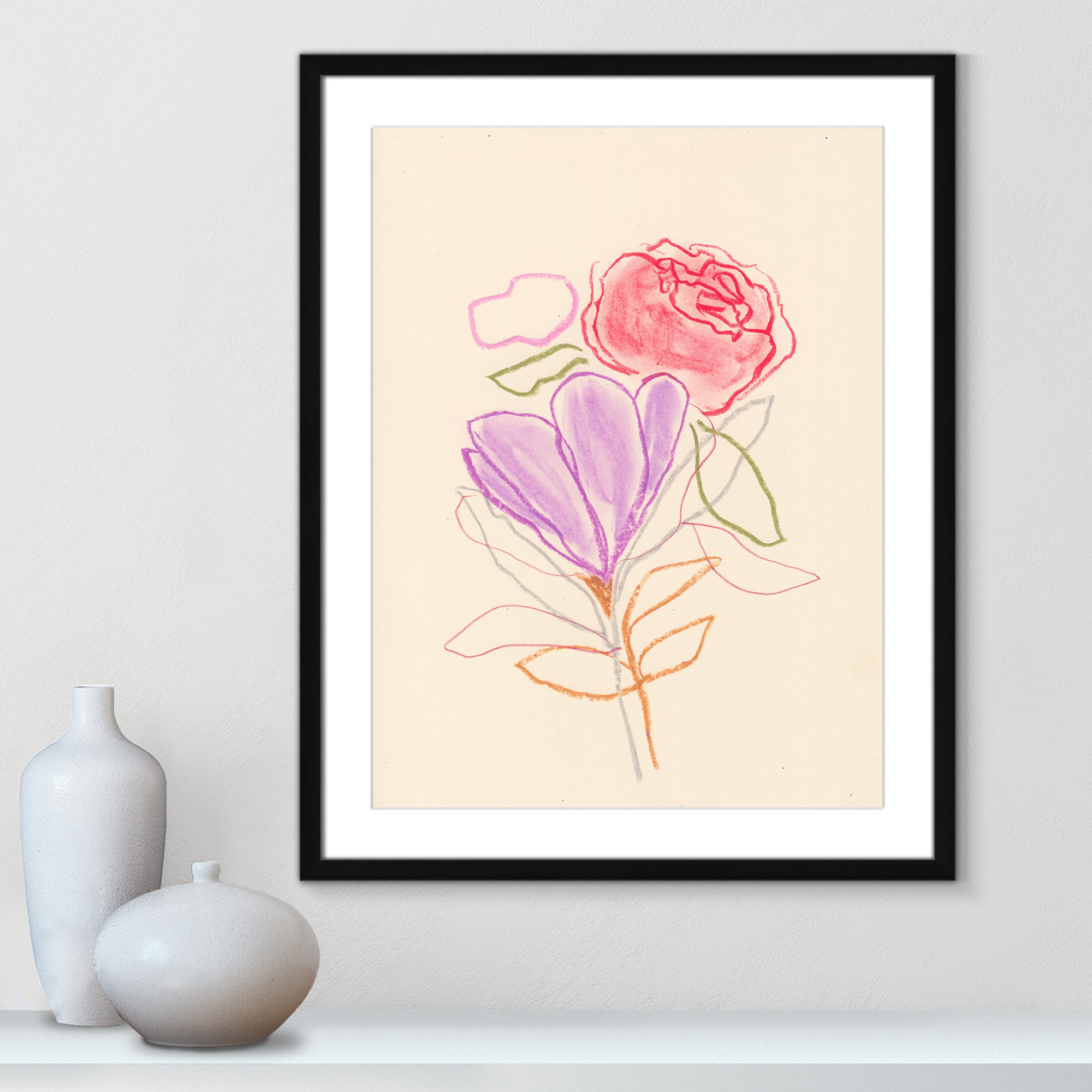 Simple Floral III Print by Bea Dina, Black Single Picture Framed Paper, White, 29.5" H x 23.5" W x 1.25" D