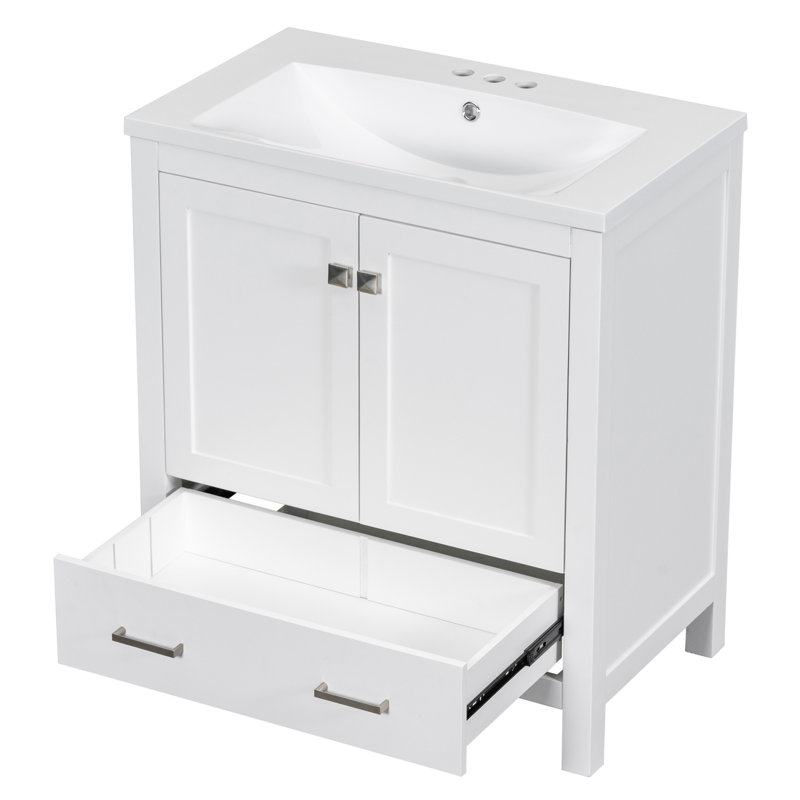 30" Bathroom Vanity with Single Sink, Combo Cabinet Undermount Sink, White, 4" Centerset