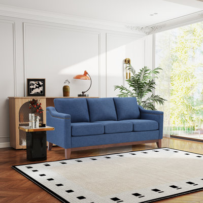 Modern Classic Upholstered Sofa With Nailhead Trim And Wooden Legs