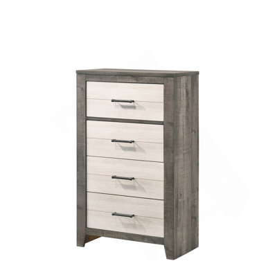 Commode 1 pièce deux tons Finition commode chevet quatre tiroirs Poignée en métal gris beige