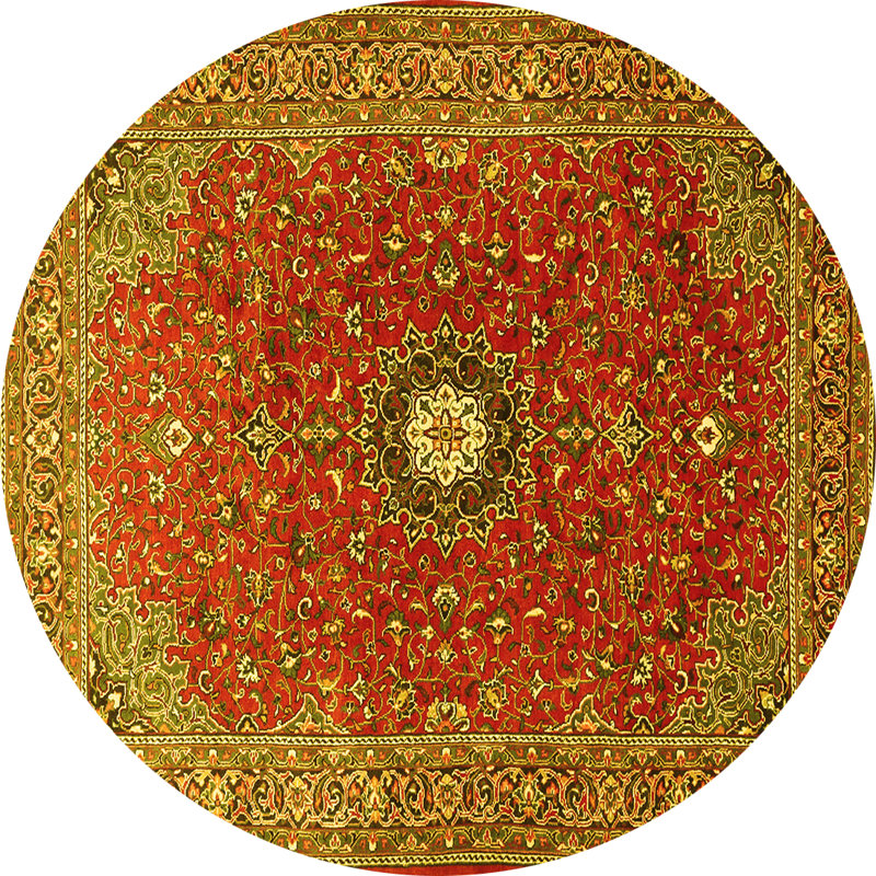 Tapis traditionnels jaunes 1174 lavables à la machine, Rond 3 pi
