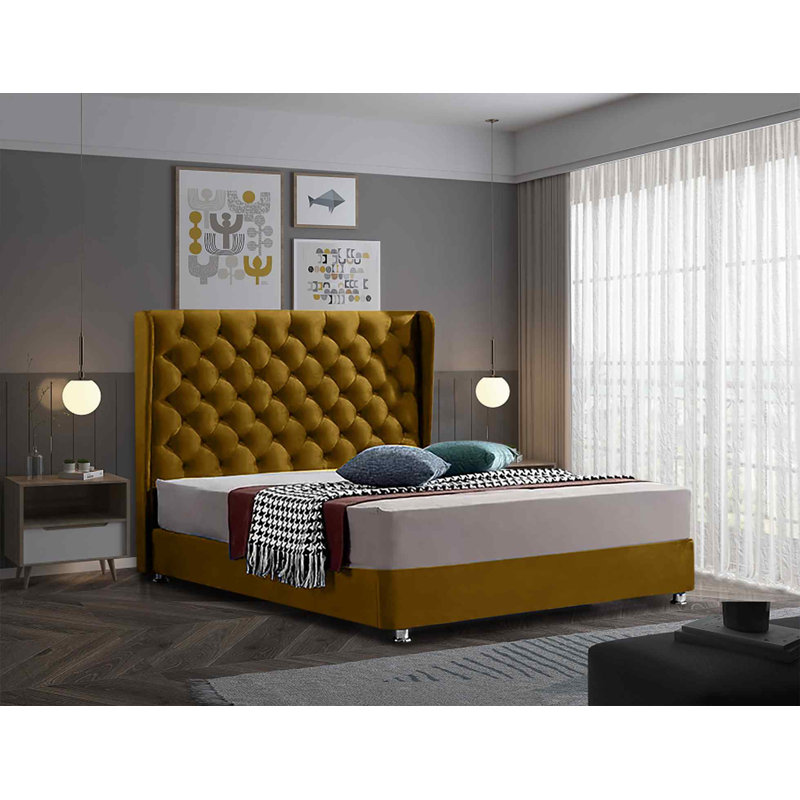 Upholstered Bed, Double (4'6), Mustard