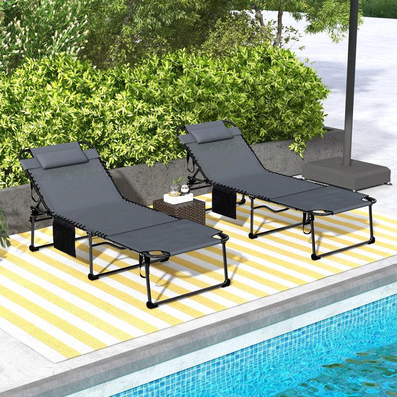 Chaise longue pliante 2 pièces Outsunny avec dossier inclinable à 5 niveaux, Gris