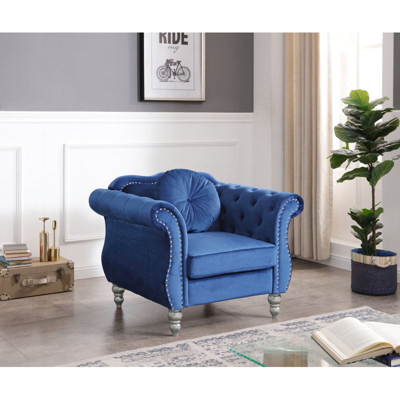 Farney Velvet Swivel Armchair, Blue Velvet
