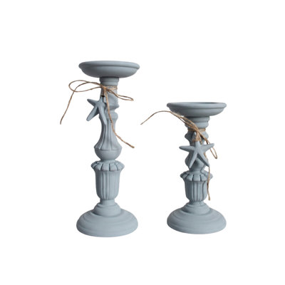 Ensemble de 2 porte-bougies étoile de mer, chandelier pilier côtier avec nœud en ficelle pour manteau de cheminée ou de table