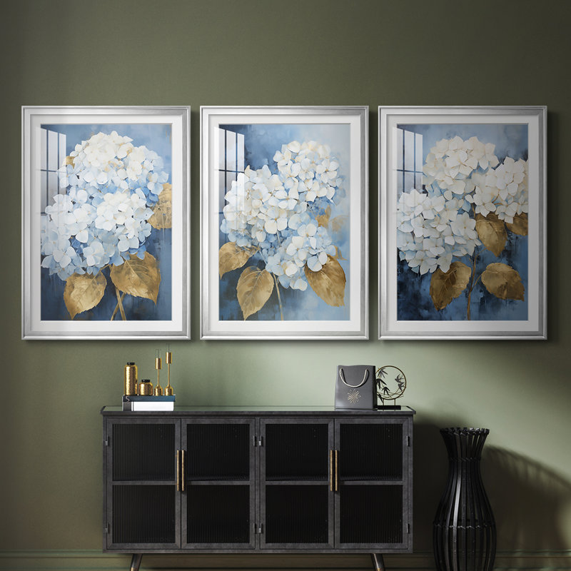 FLORAL Series CXII - Impression encadrée de qualité supérieure sur mesure mat - 3 pièces, 15" H x 19" W