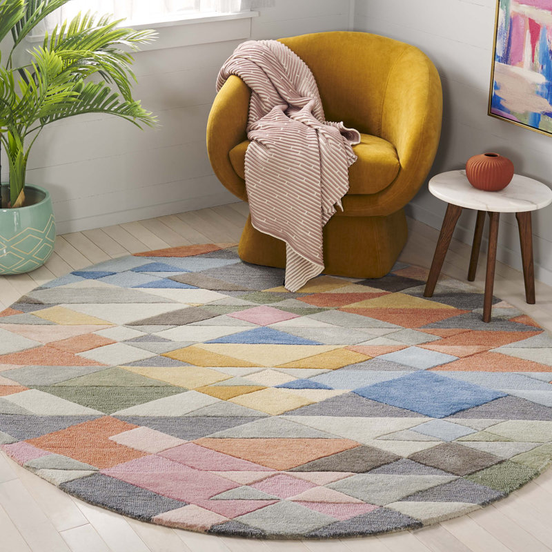 Rodeo Drive Hand Tufted Wool/Cotton Geometric Rug in Grey/Blush, Round 7"