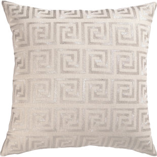 Embroidered Greek Key Linen Throw Pillow
