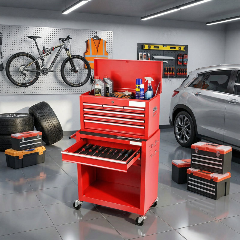 Coffre à outils 2-en-1 détachable avec système de verrouillage Armoire roulante robuste pour garage et atelier