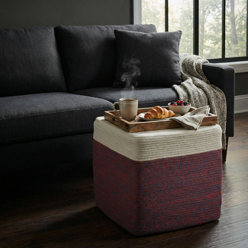 Aspenson Upholstered Pouf, Red/White Polyester Blend
