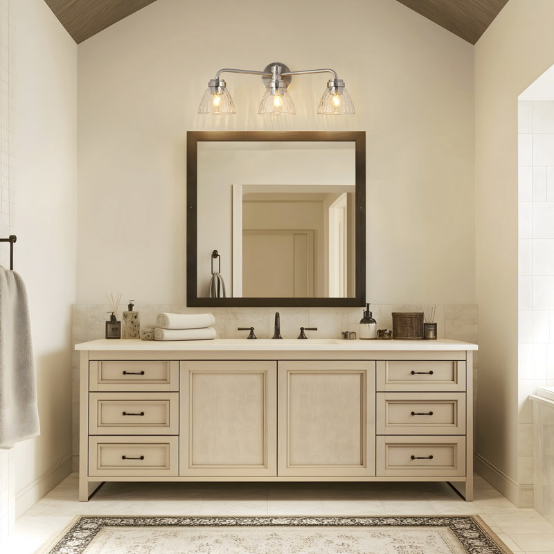 Éclairage pour meuble-lavabo 3 lumières 3 lumières, H 9,85 po x l 22,45 po x P 7,87 po, Nickel brossé, Trois lumières