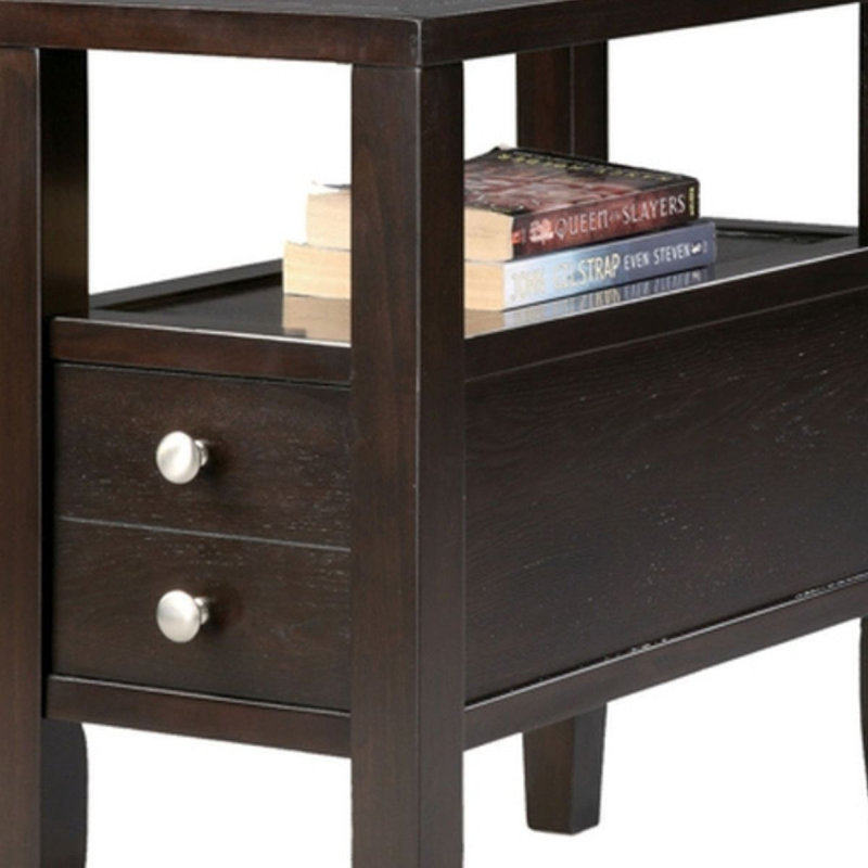 Table d'appoint / table de bout en bois 24 po, 2 tiroirs, design traditionnel, espresso