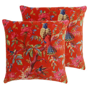  Floral Cotton Velvet Filled Cushion Twin Pack (Set of 2)
