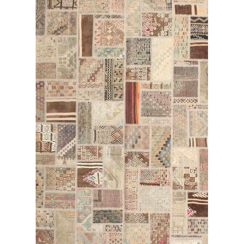 Tapis brun/vert/gris zone contemporaine, Rectangle 5 pi x 7 pi