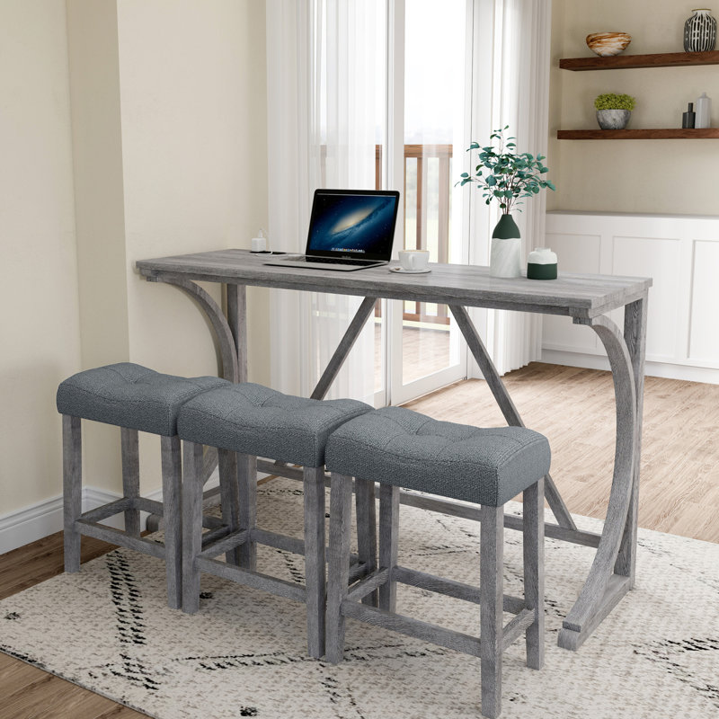 Table de petit déjeuner industrielle grise avec prise de courant - 4 pièces pour différentes pièces