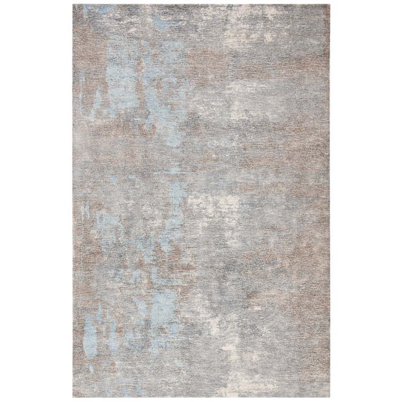 Dendron Hand Tufted Wool/Viscose Pile Abstract Rug in Gray/Ivory, Rectangle 4' x 6'
