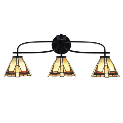 Cavella 3 Light Bath Bar Shown In Matte Black Finish With 7" Zion Art Glass