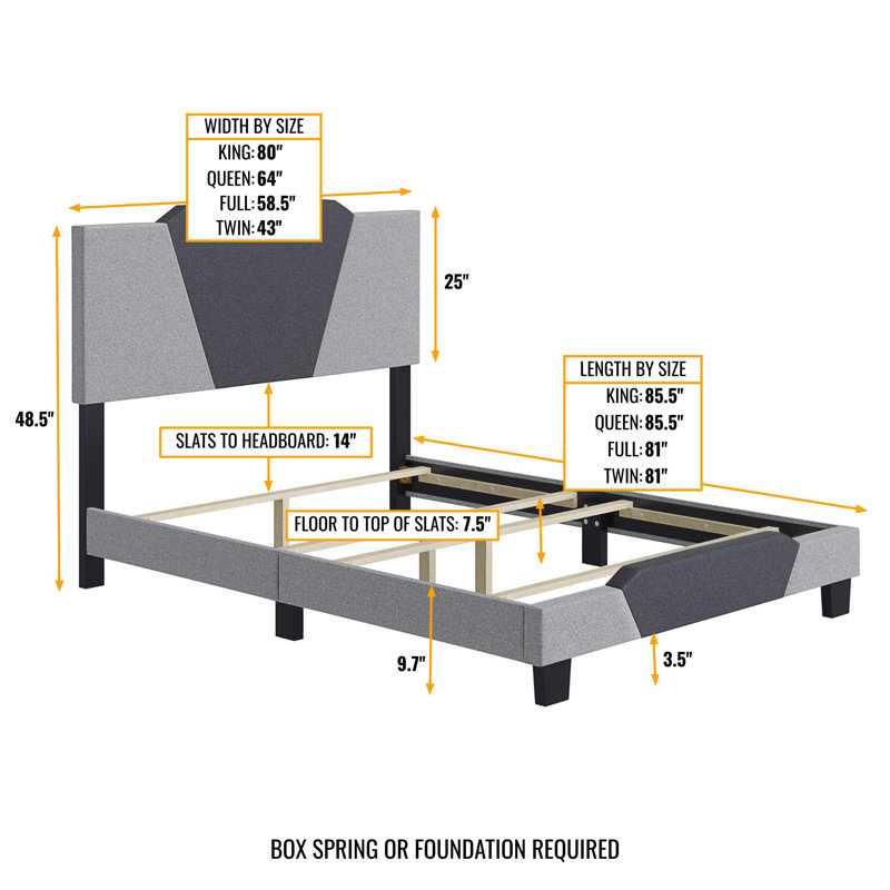 Tuscany Upholstered Geometric Linen Platform Bed Frame with Adjustable Height Headboard, Requires Box Spring- Boyd Sleep