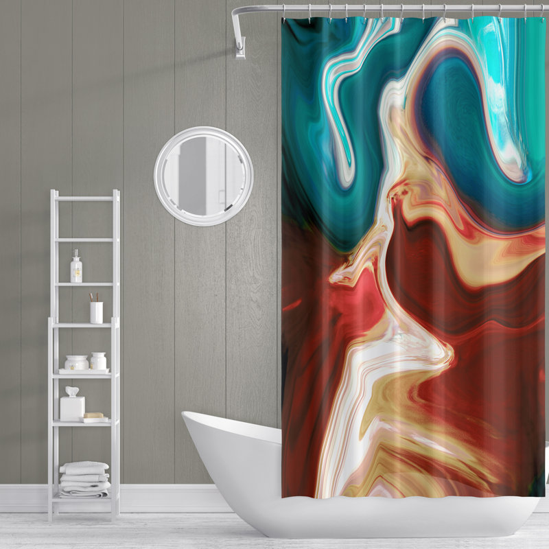 Rideau de douche abstrait rouge et bleu, H 72 po x l 70 po