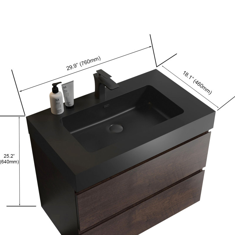 Lavabo intégré noir mat avec conception en quartz et trop-plein pour salle de bain