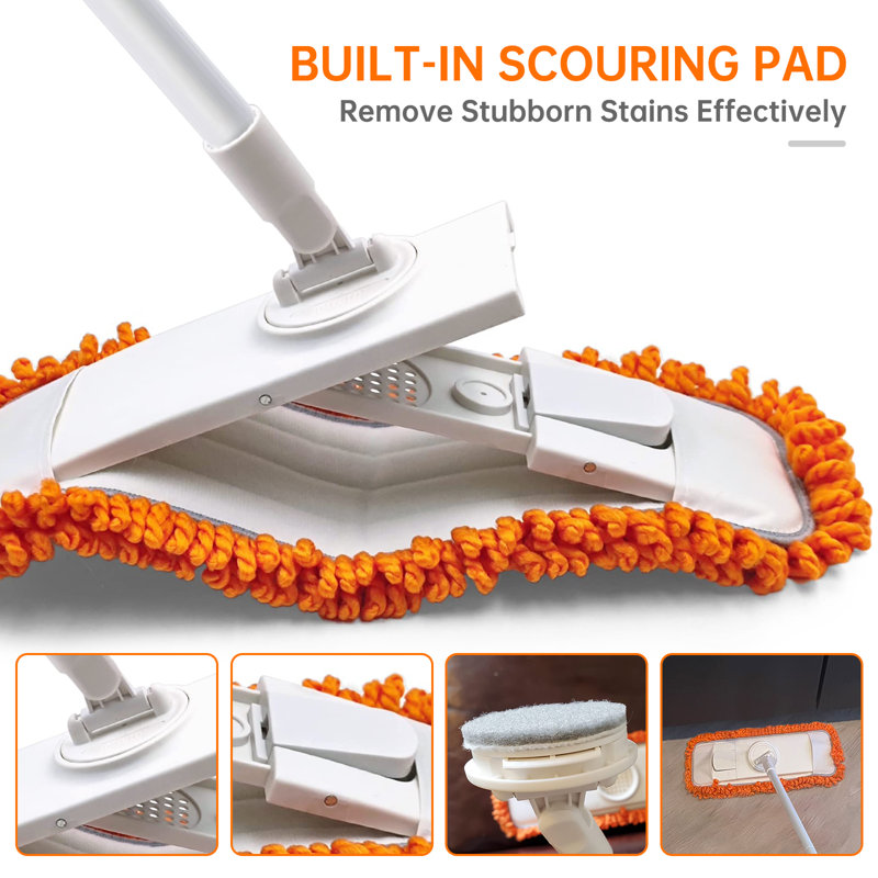 Vadrouille à poussière avec lavette en microfibre lavable - Vadrouille sèche et humide avec tampon à récurer intégré pour bois franc, stratifié, carrelage, marbre