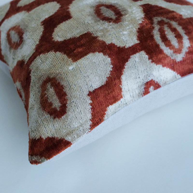 Kara Feather Throw Pillow, 20" x 20", Red/White Ikat
